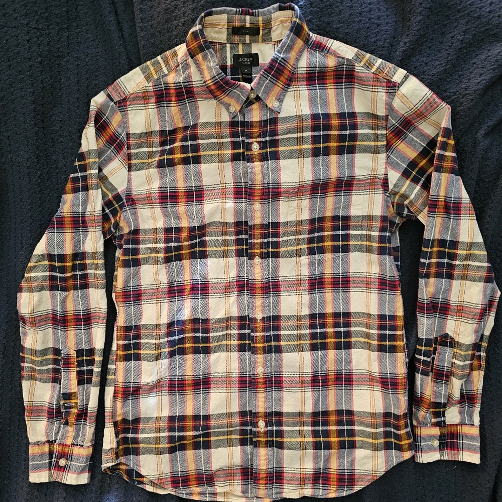 J. Crew Red and White Casual Button Down Shirt